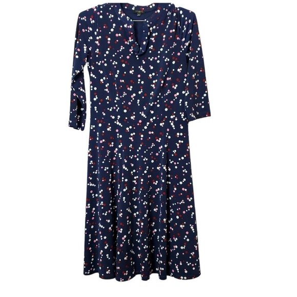 💥348 Talbots Navy Blue Long Sleeve Polka Dot Midi Dress - Picture 1 of 6